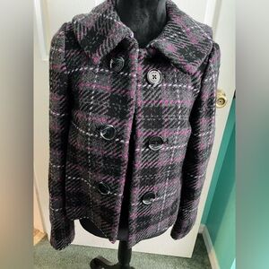 Tommy Hilfiger Double Breasted Wool Blend Pea Coat Women’s SP Charcoal & Pink